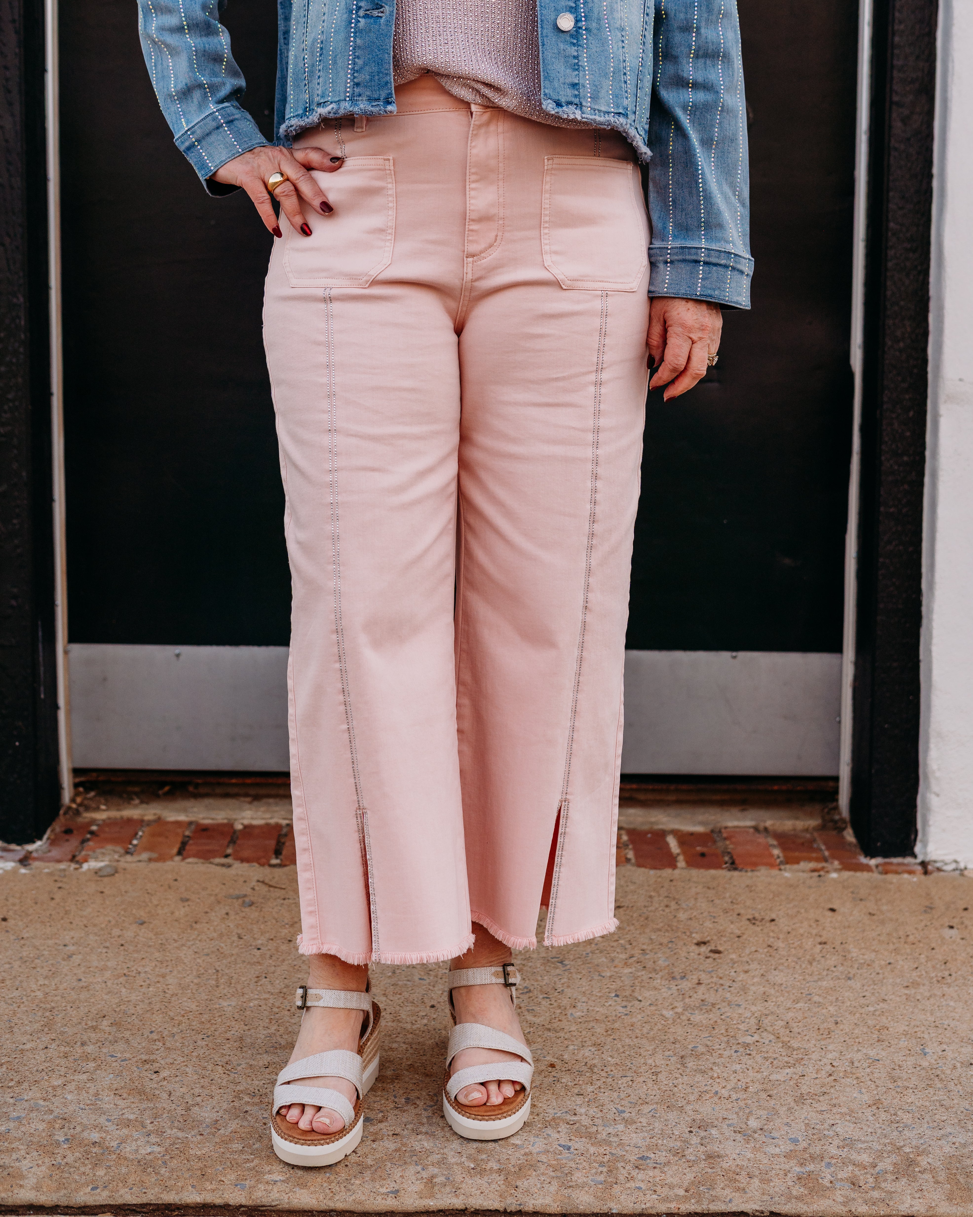 Joseph Ribkoff Claudia Culotte Jeans in Petal Pink | Embellished