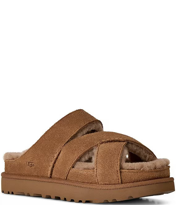 UGG: W Greenport Cross Strap Slide in Chestnut - The Vogue Boutique
