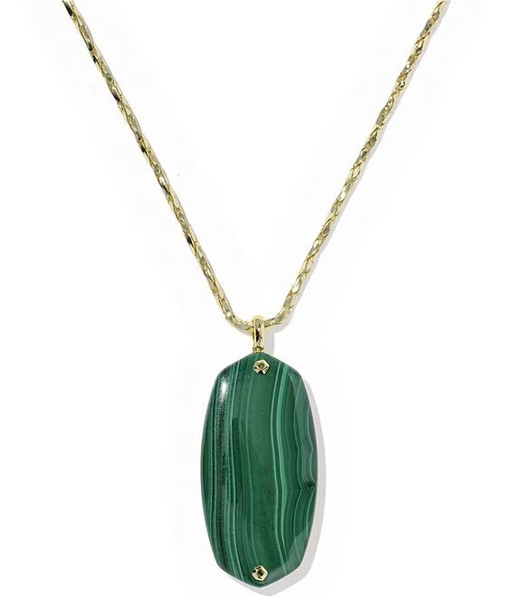 Kendra Scott: Danielle Riveted Long Pendant Necklace in Gold Green Malachite