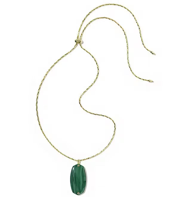 Kendra Scott: Danielle Riveted Long Pendant Necklace in Gold Green Malachite