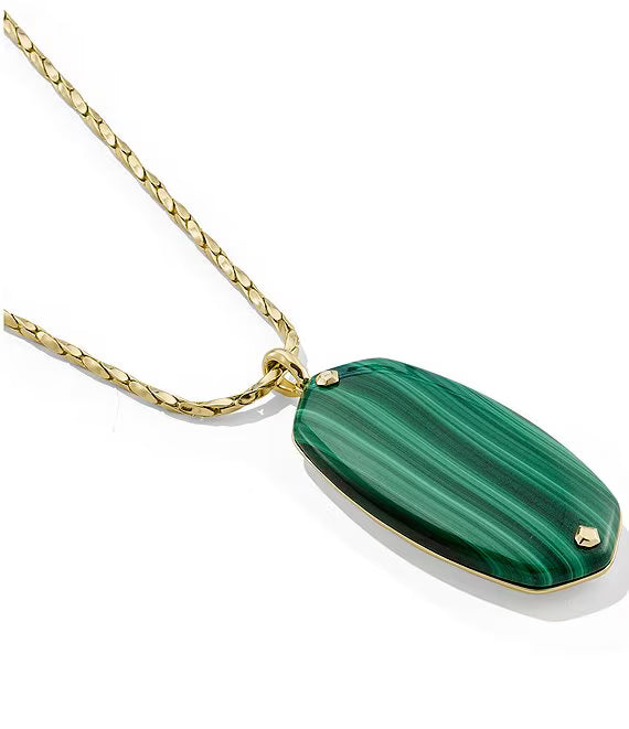 Kendra Scott: Danielle Riveted Long Pendant Necklace in Gold Green Malachite