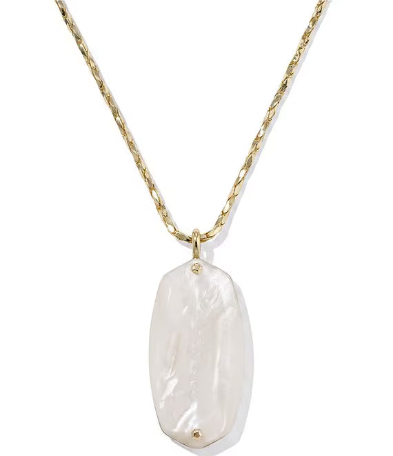 Kendra Scott: Danielle Riveted Long Pendant Necklace in Gold Ivory Mother Of Pearl