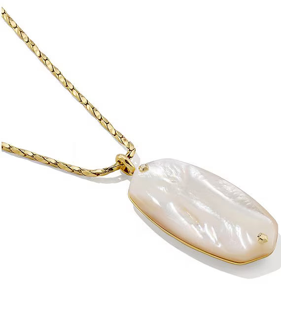 Kendra Scott: Danielle Riveted Long Pendant Necklace in Gold Ivory Mother Of Pearl