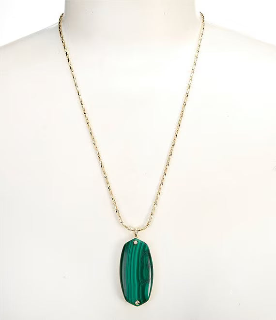 Kendra Scott: Danielle Riveted Long Pendant Necklace in Gold Green Malachite