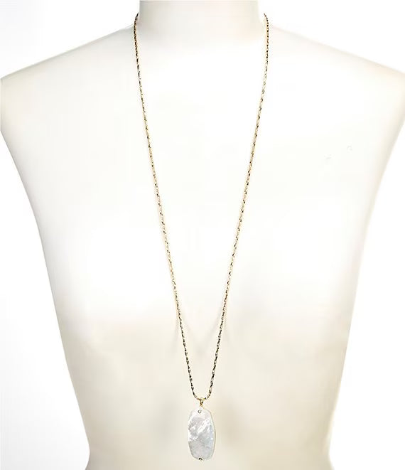 Kendra Scott: Danielle Riveted Long Pendant Necklace in Gold Ivory Mother Of Pearl