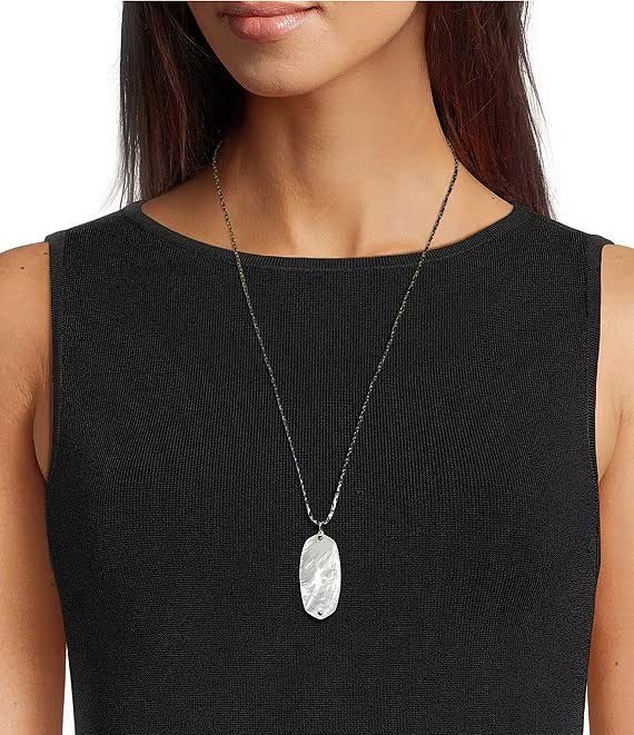 Kendra Scott: Danielle Riveted Long Pendant Necklace in Gold Ivory Mother Of Pearl