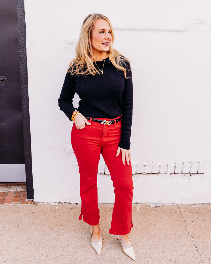 Liverpool: Hannah Cropped Flare W/ Slit Hem in Cherry Rose (LM7987WF)