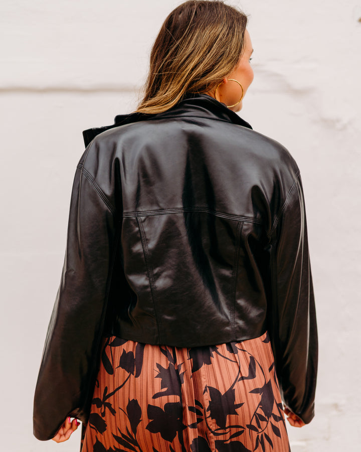 Elan: Black Faux Leather Jacket fl8258 - The Vogue Boutique