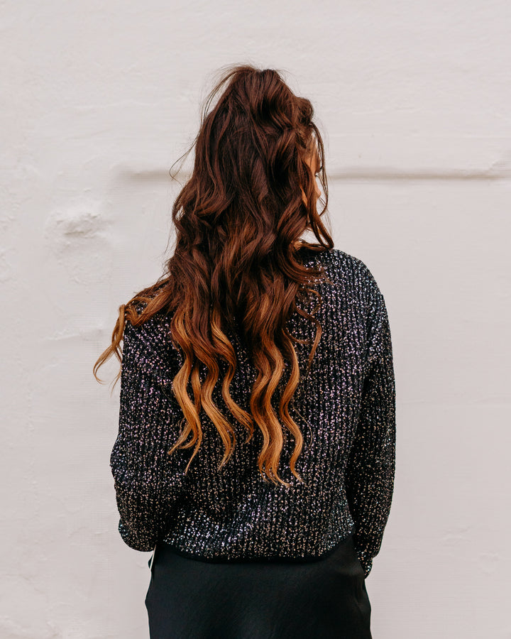 Z Supply: Gleam Sequin Sweater in Black - The Vogue Boutique
