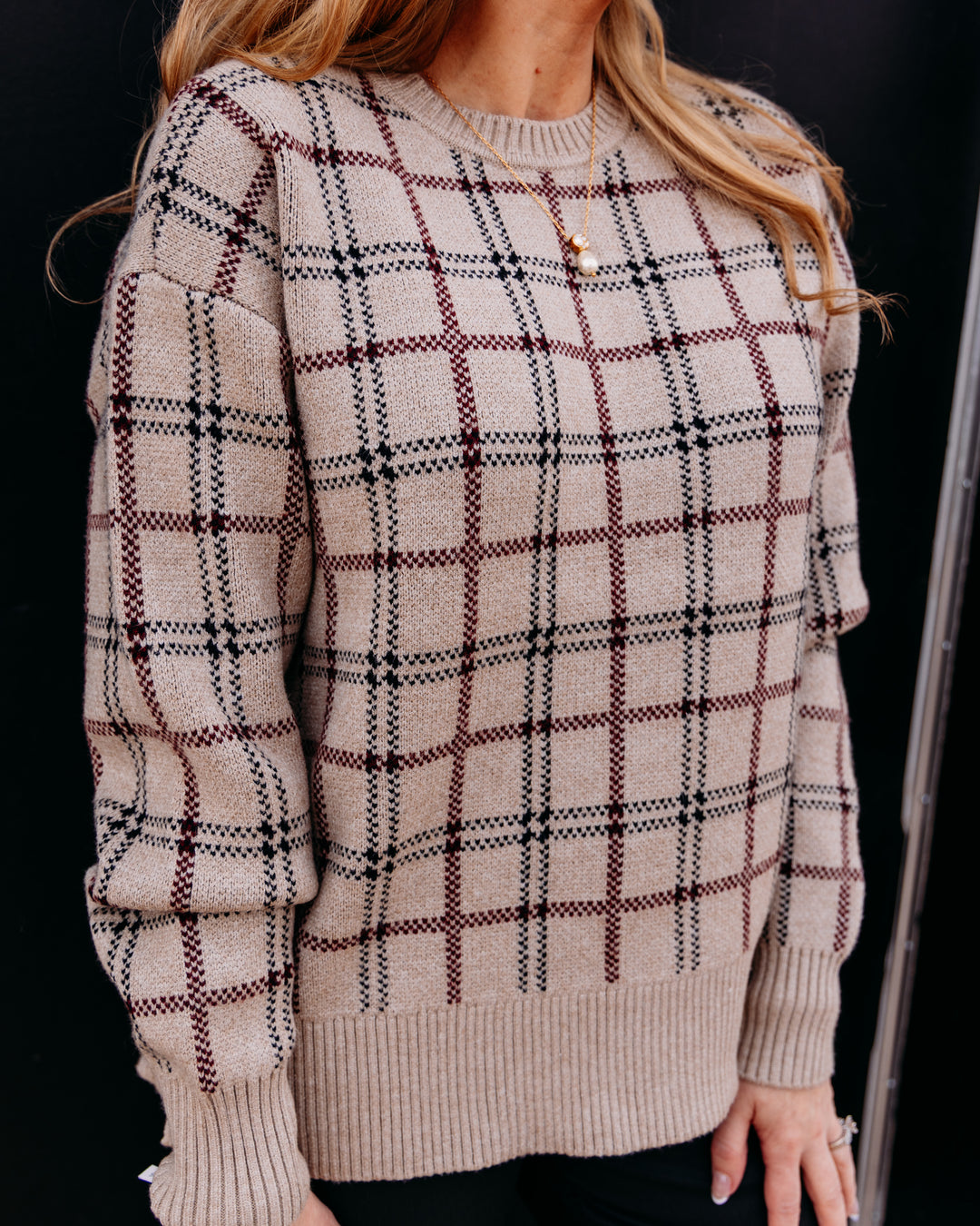 Charlie B: Jacquard Sweater With Side Buttons in Biscotti Chiné (C2668J)