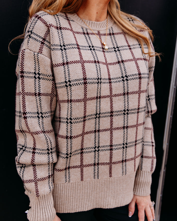 Charlie B: Jacquard Sweater With Side Buttons in Biscotti Chiné (C2668J)