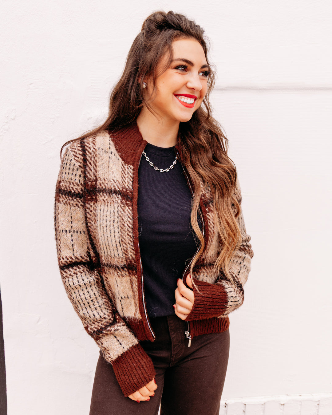Z Supply: Frostline Plaid Cardigan in Toasted Almond (ZW264126S)