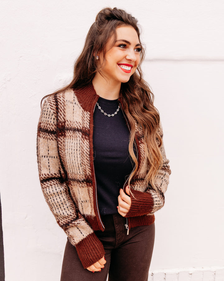Z Supply: Frostline Plaid Cardigan in Toasted Almond (ZW264126S)
