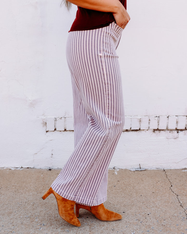 Another Love: Bristol Wide Leg Jeans in Berry Blush Stripe