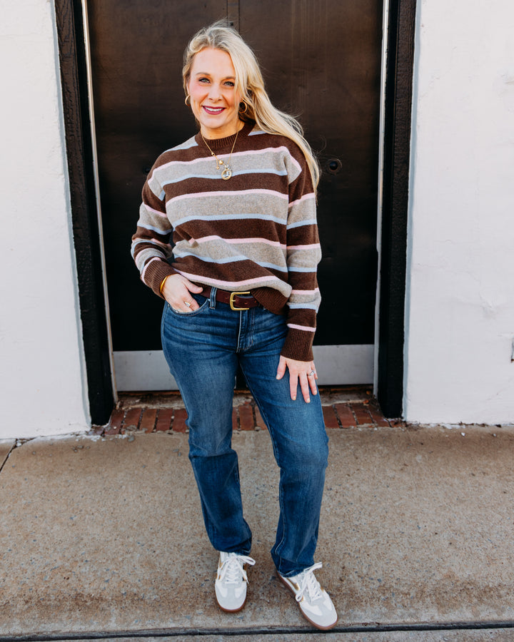 Daze: Carlyle Everyday Crew Neck Sweater in Dune Stripe (D00060030)