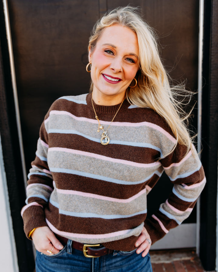 Daze: Carlyle Everyday Crew Neck Sweater in Dune Stripe (D00060030)
