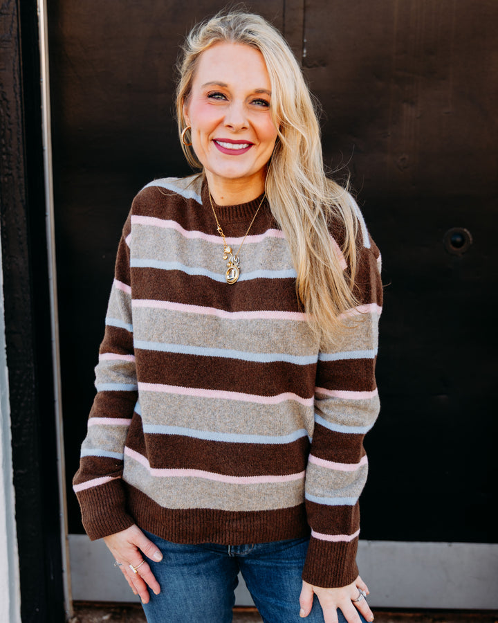 Daze: Carlyle Everyday Crew Neck Sweater in Dune Stripe (D00060030)