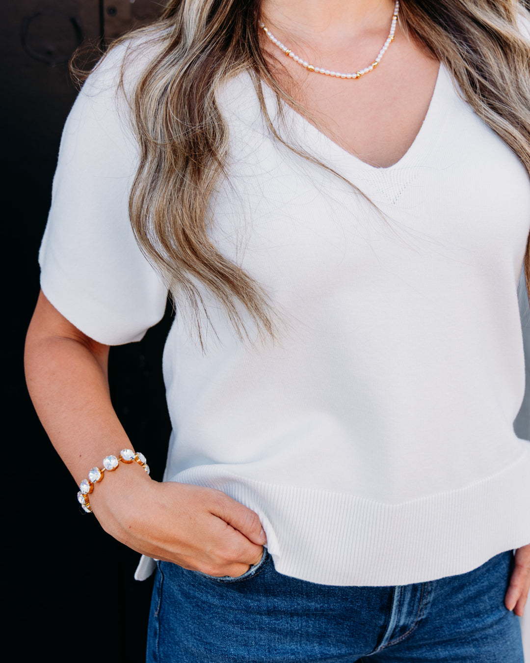 Liverpool: Shrt Slv Vneck Dolman Popover Swtr W Step Hem in Whipped Cream