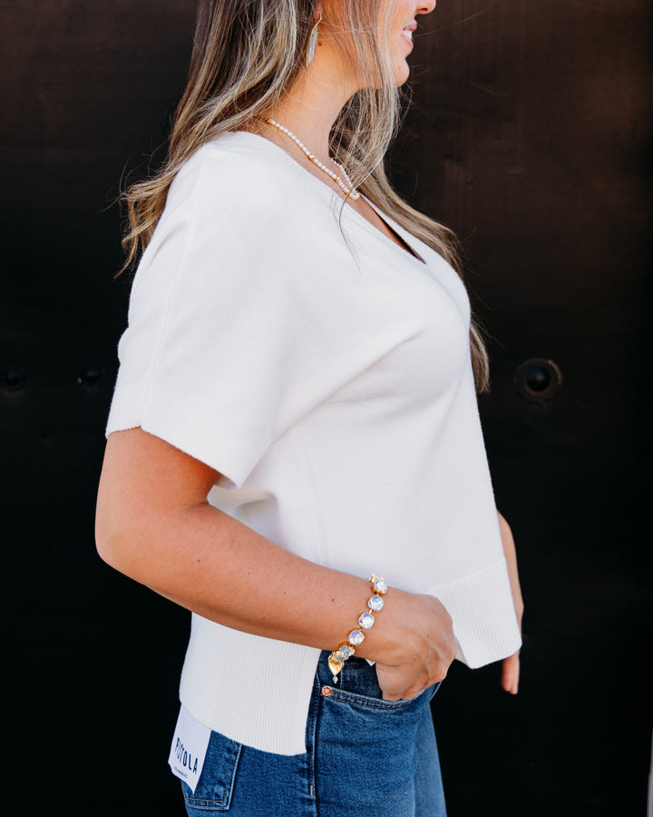 Liverpool: Shrt Slv Vneck Dolman Popover Swtr W Step Hem in Whipped Cream