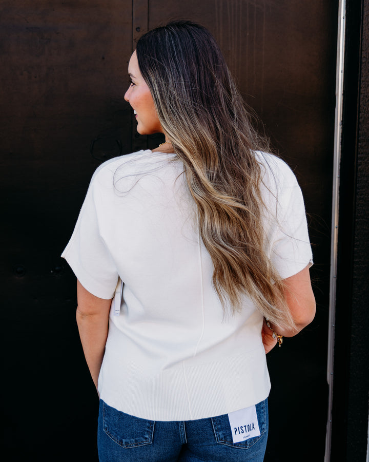Liverpool: Shrt Slv Vneck Dolman Popover Swtr W Step Hem in Whipped Cream