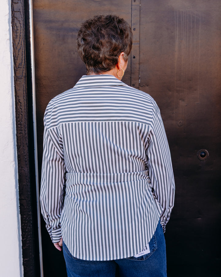 Joseph Ribkoff: Striped Cotton Shirred Blouse in Eucalyptus/Vanilla (271906)