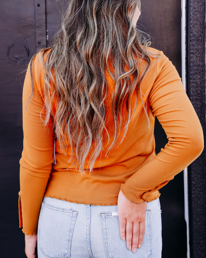 Tribal: L/S Crew Neck Top W/Button Detail in Bronze