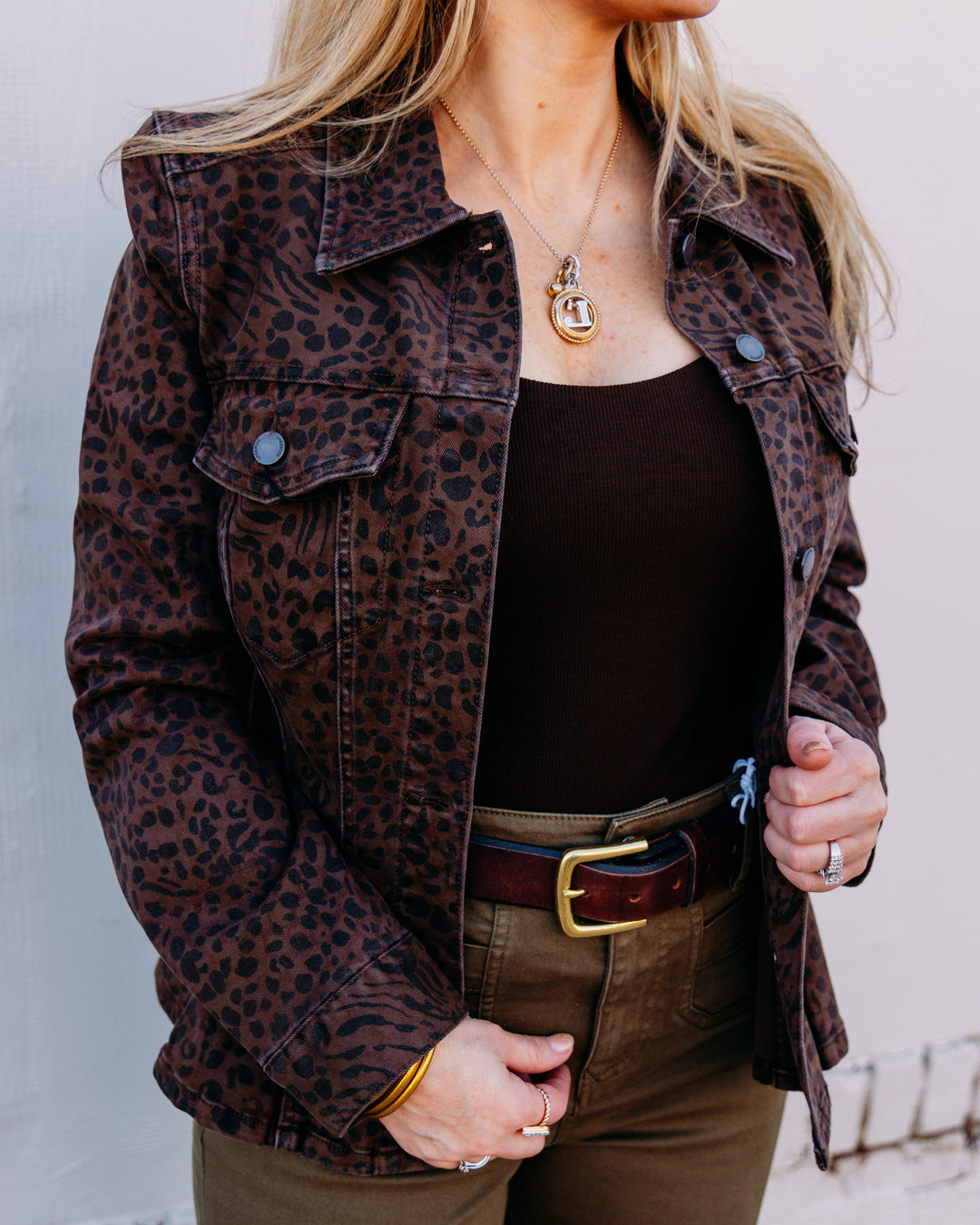 Liverpool: Fit And Flare Trucker Jacket in Abstract Animal