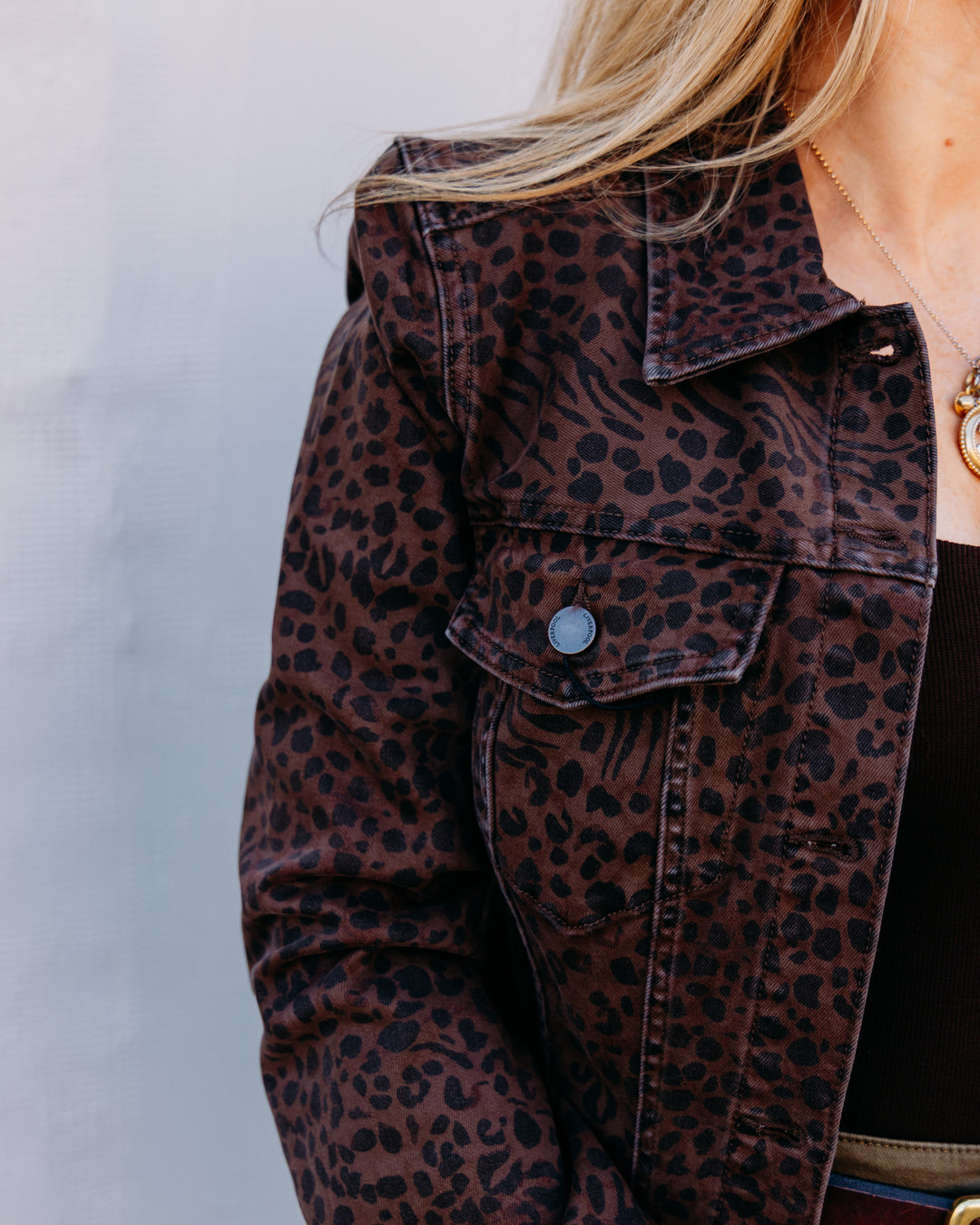 Liverpool: Fit And Flare Trucker Jacket in Abstract Animal