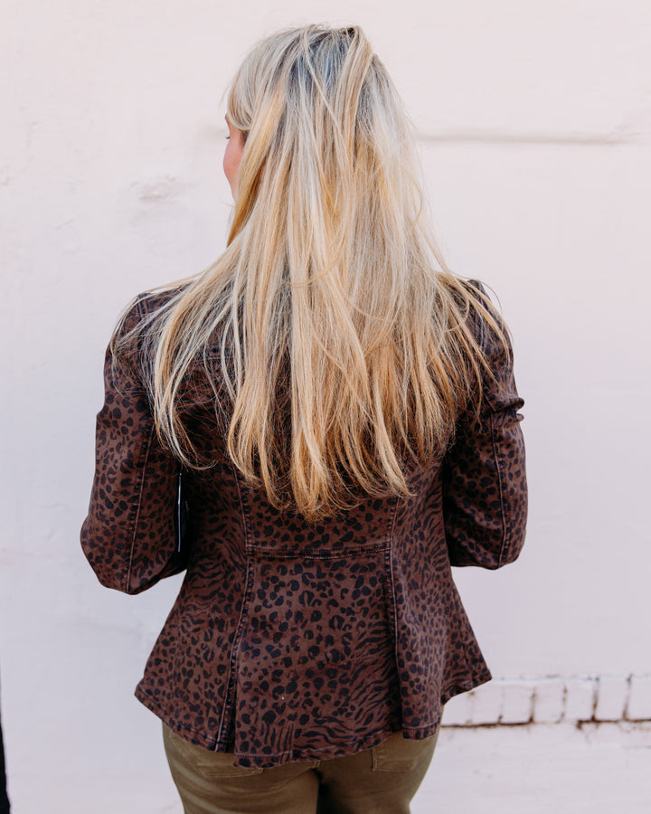 Liverpool: Fit And Flare Trucker Jacket in Abstract Animal