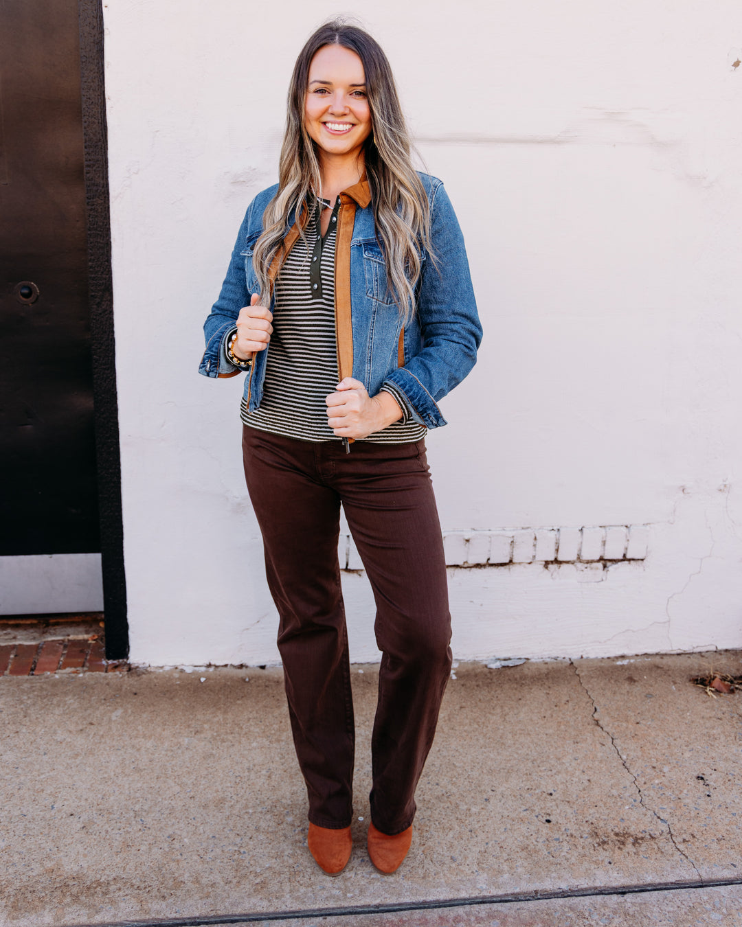Tribal: Zip Front Denim Jacket with Suede in Moonlight (62440-56321243)
