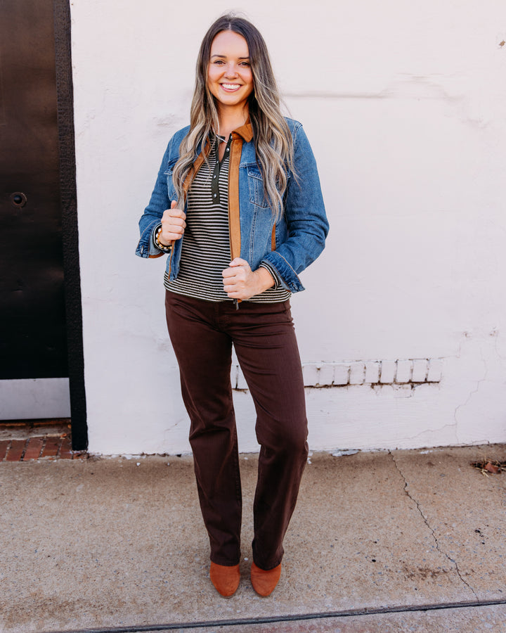 Tribal: Zip Front Denim Jacket with Suede in Moonlight (62440-56321243)