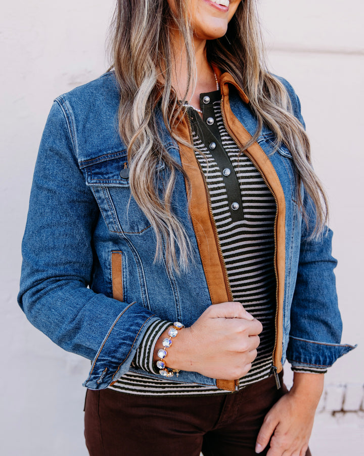 Tribal: Zip Front Denim Jacket with Suede in Moonlight (62440-56321243)