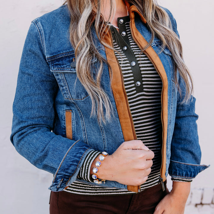 Tribal: Zip Front Denim Jacket with Suede in Moonlight (62440-56321243)