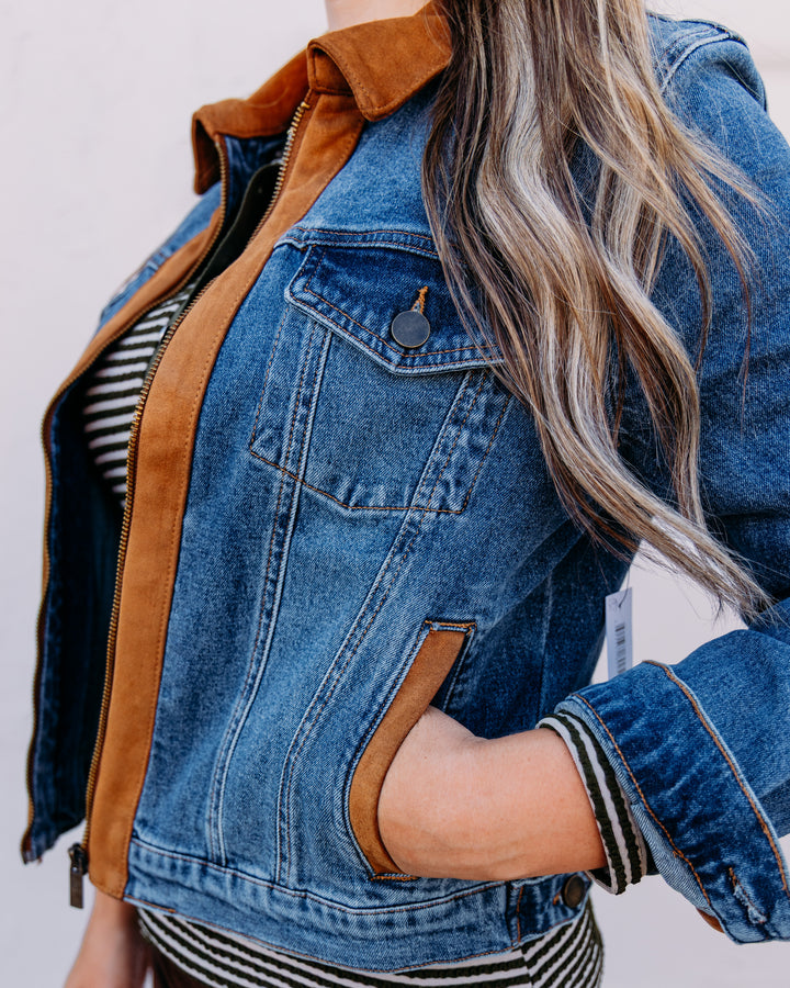 Tribal: Zip Front Denim Jacket with Suede in Moonlight (62440-56321243)