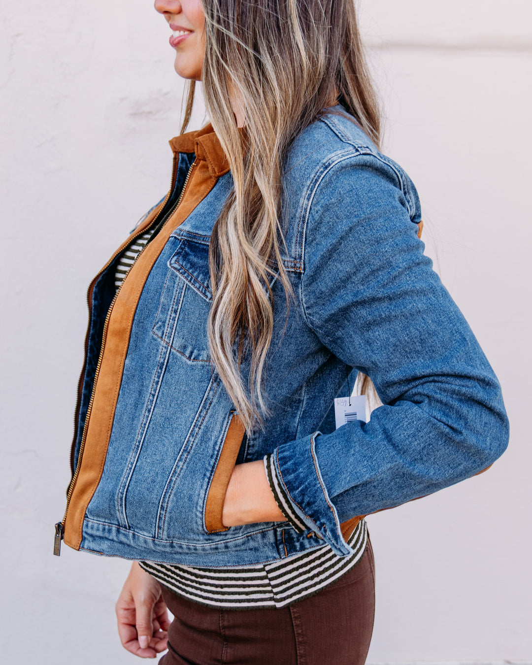 Tribal: Zip Front Denim Jacket with Suede in Moonlight (62440-56321243)