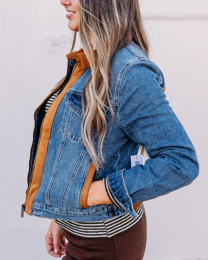 Tribal: Zip Front Denim Jacket with Suede in Moonlight (62440-56321243)