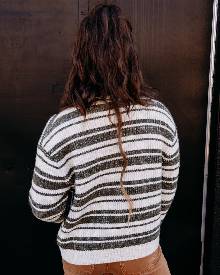 Liverpool: Long Sleeve Button Front Cardigan Sweater in Oatmeal Olive Stripe (LM8L21ST20)