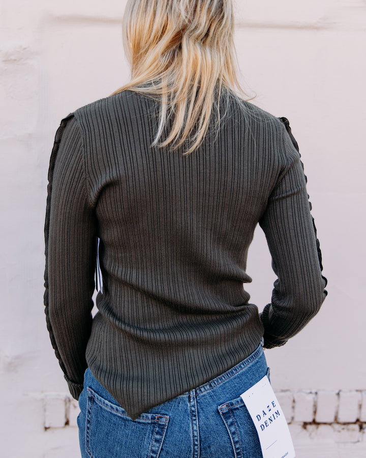 Liverpool: Mock Neck Long Sleeve Sweater in Olive