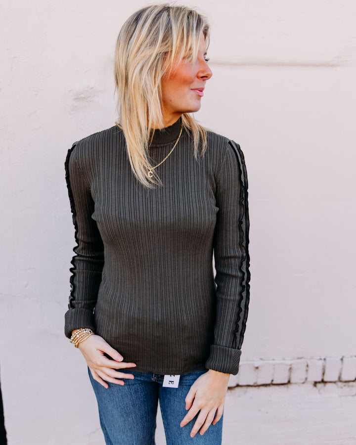 Liverpool: Mock Neck Long Sleeve Sweater in Olive