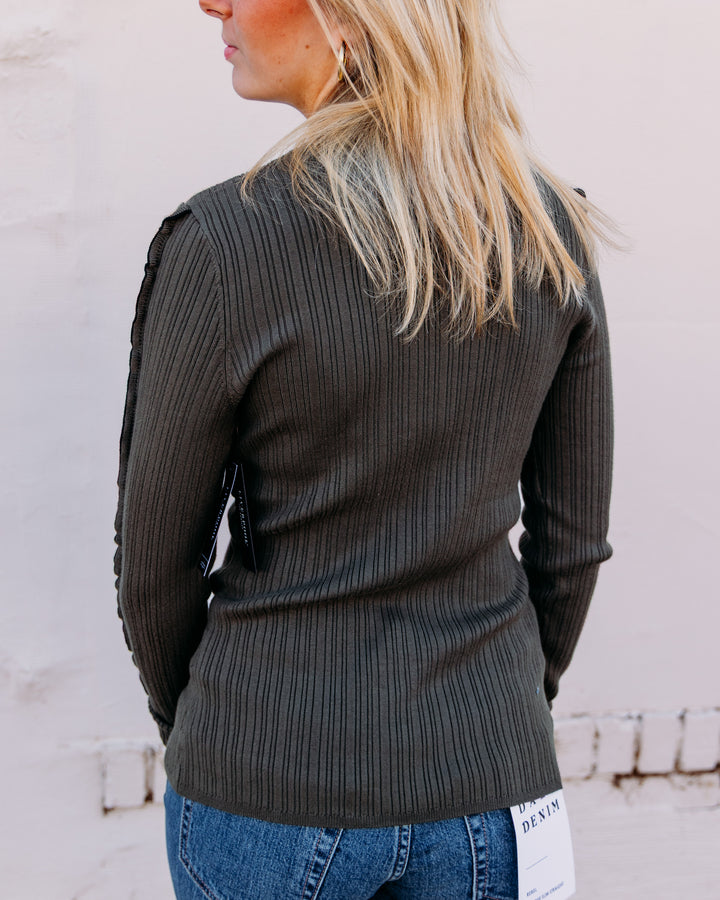 Liverpool: Mock Neck Long Sleeve Sweater in Olive