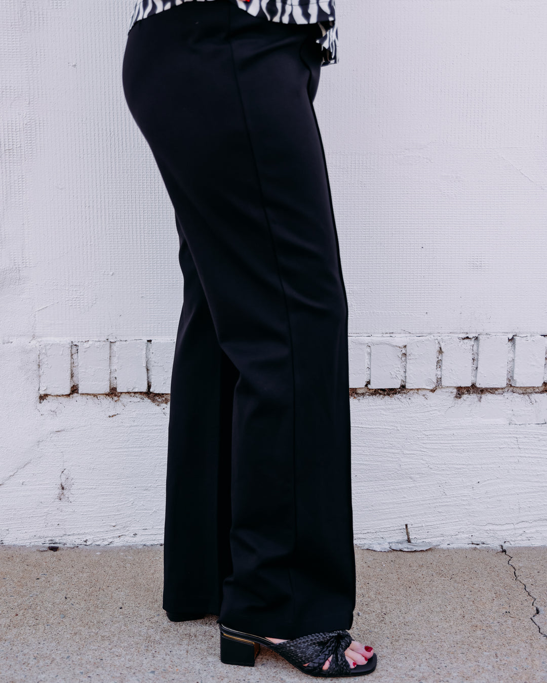 Multiples: Elastic No Waist Pintuck Flare Leg Knit Ankle Pant in Black (M35707PM)