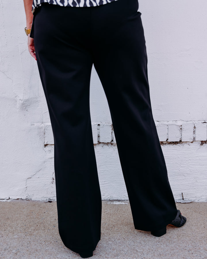 Multiples: Elastic No Waist Pintuck Flare Leg Knit Ankle Pant in Black (M35707PM)