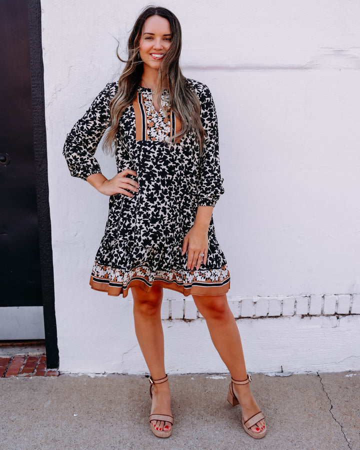 Tribal: Long Sleeve Dress With Border Print in Maple (9800-8374)