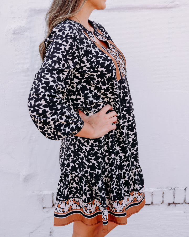 Tribal: Long Sleeve Dress With Border Print in Maple (9800-8374)