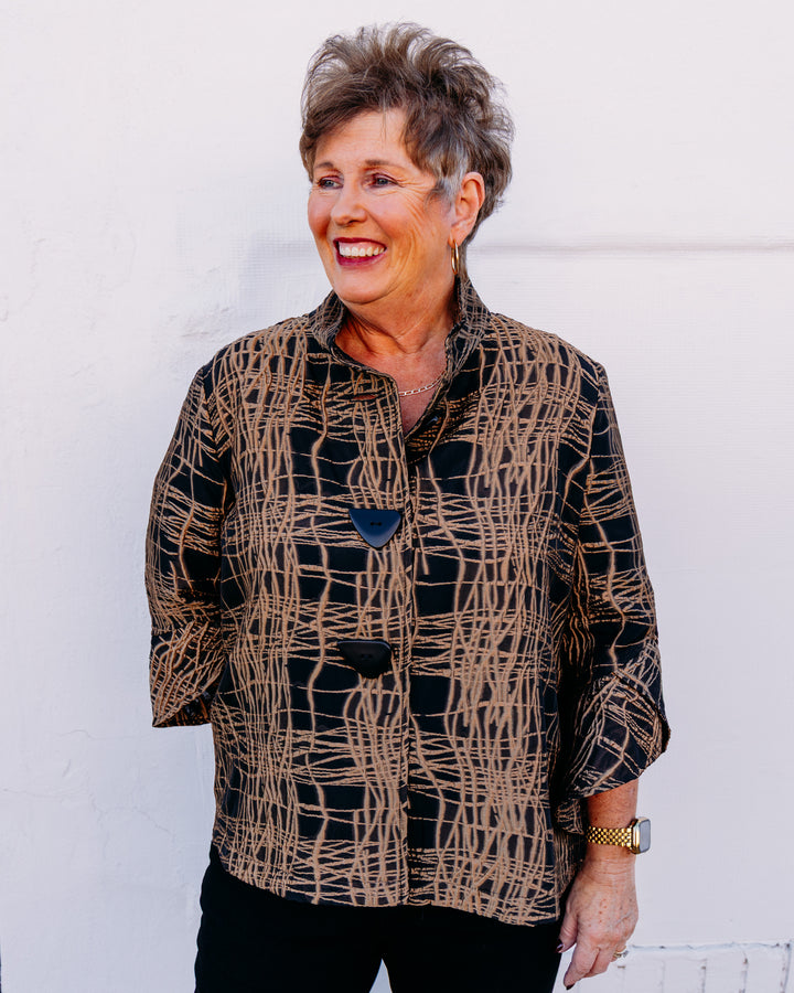 Joseph Ribkoff: Abstract Print Trapeze Jacket in Black/Gold (264127)