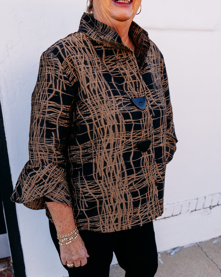 Joseph Ribkoff: Abstract Print Trapeze Jacket in Black/Gold (264127)