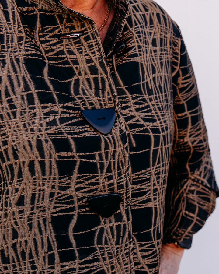 Joseph Ribkoff: Abstract Print Trapeze Jacket in Black/Gold (264127)