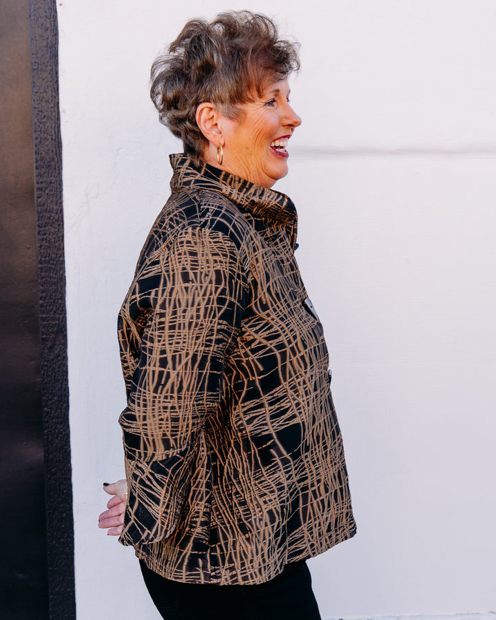 Joseph Ribkoff: Abstract Print Trapeze Jacket in Black/Gold (264127)