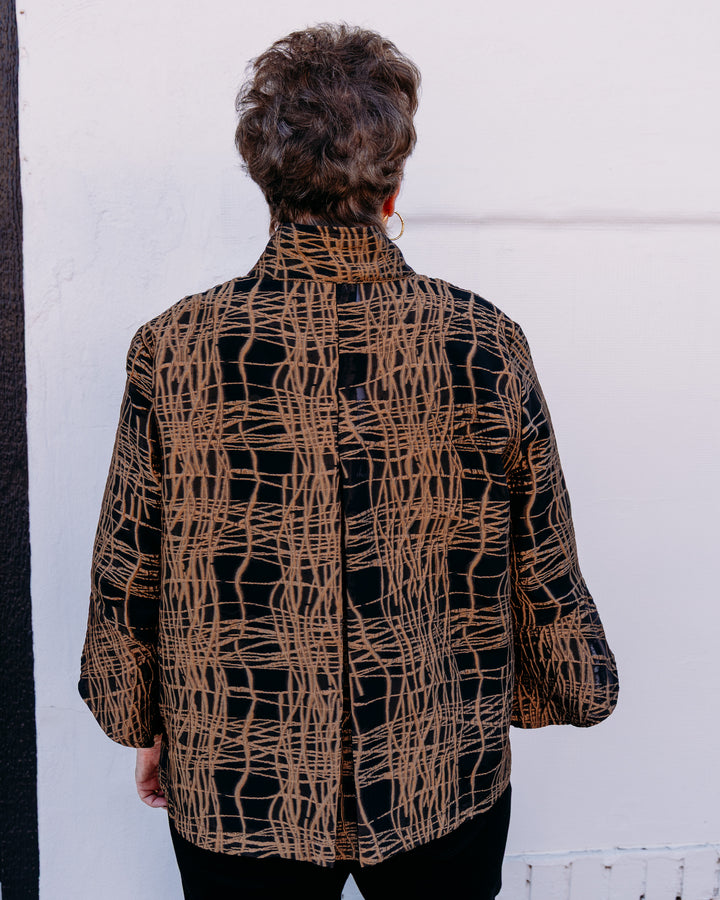 Joseph Ribkoff: Abstract Print Trapeze Jacket in Black/Gold (264127)
