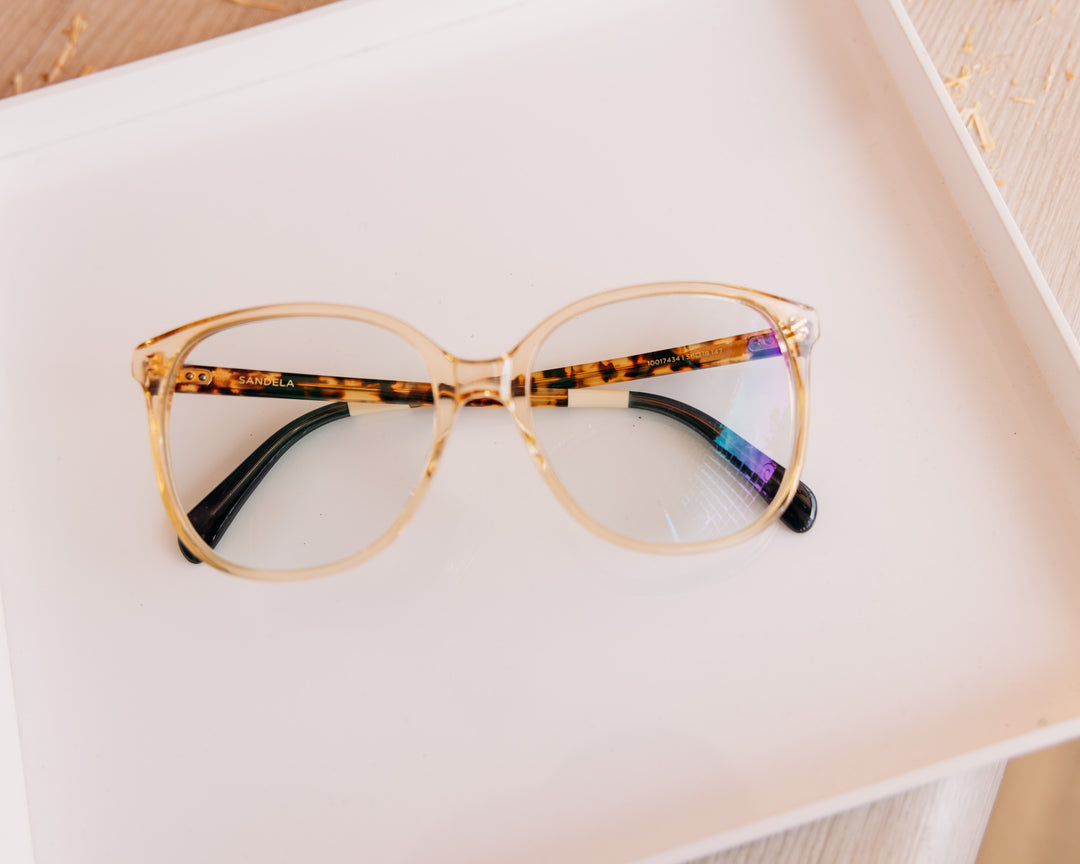 TOMS: Sandela Sunglasses in champagne crystal/cocoa tortoise frame/dark grey photochromic Lens (10017434)